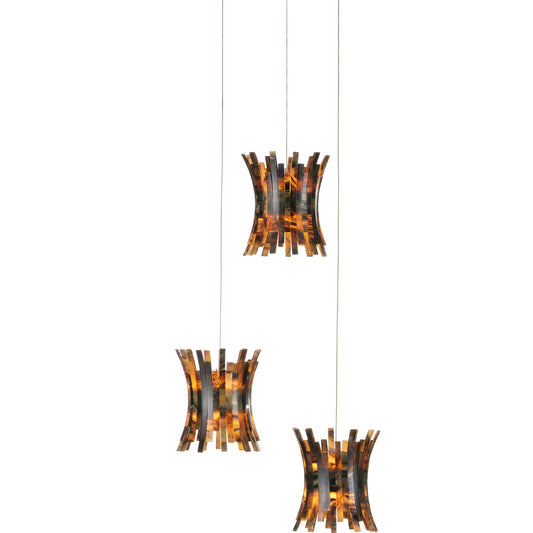 Alsop 3-Light Multi-Drop Pendant by Currey and Company in brown, black, silver. Made from composite in a modern style.