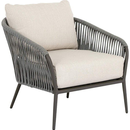 Florence Outdoor Club Chair by Sunset West in graphite. Made from olefin rope in a coastal style.