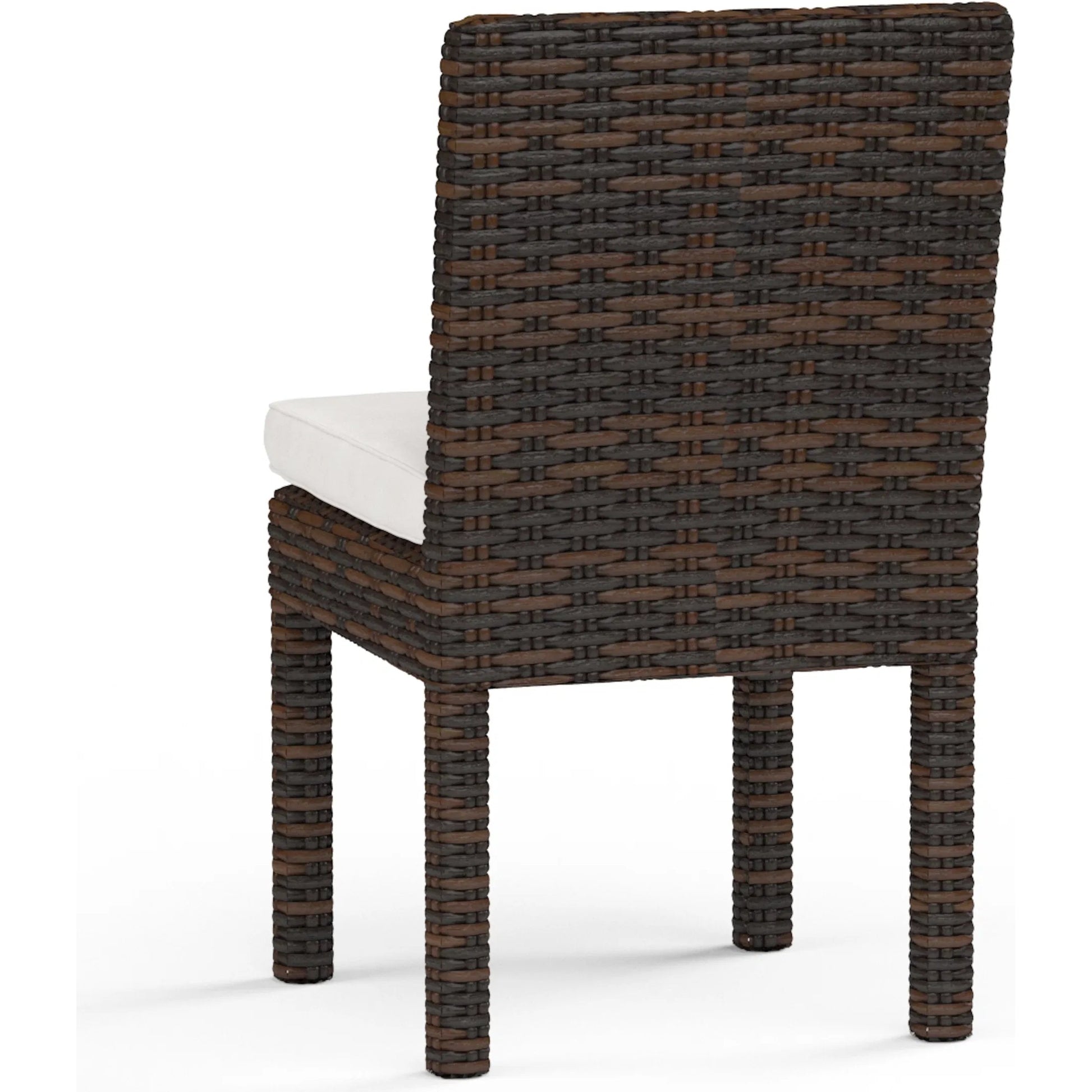 Montecito Outdoor Armless Dining Chair by Sunset West in cognac. Made from resin wicker in a modern style.