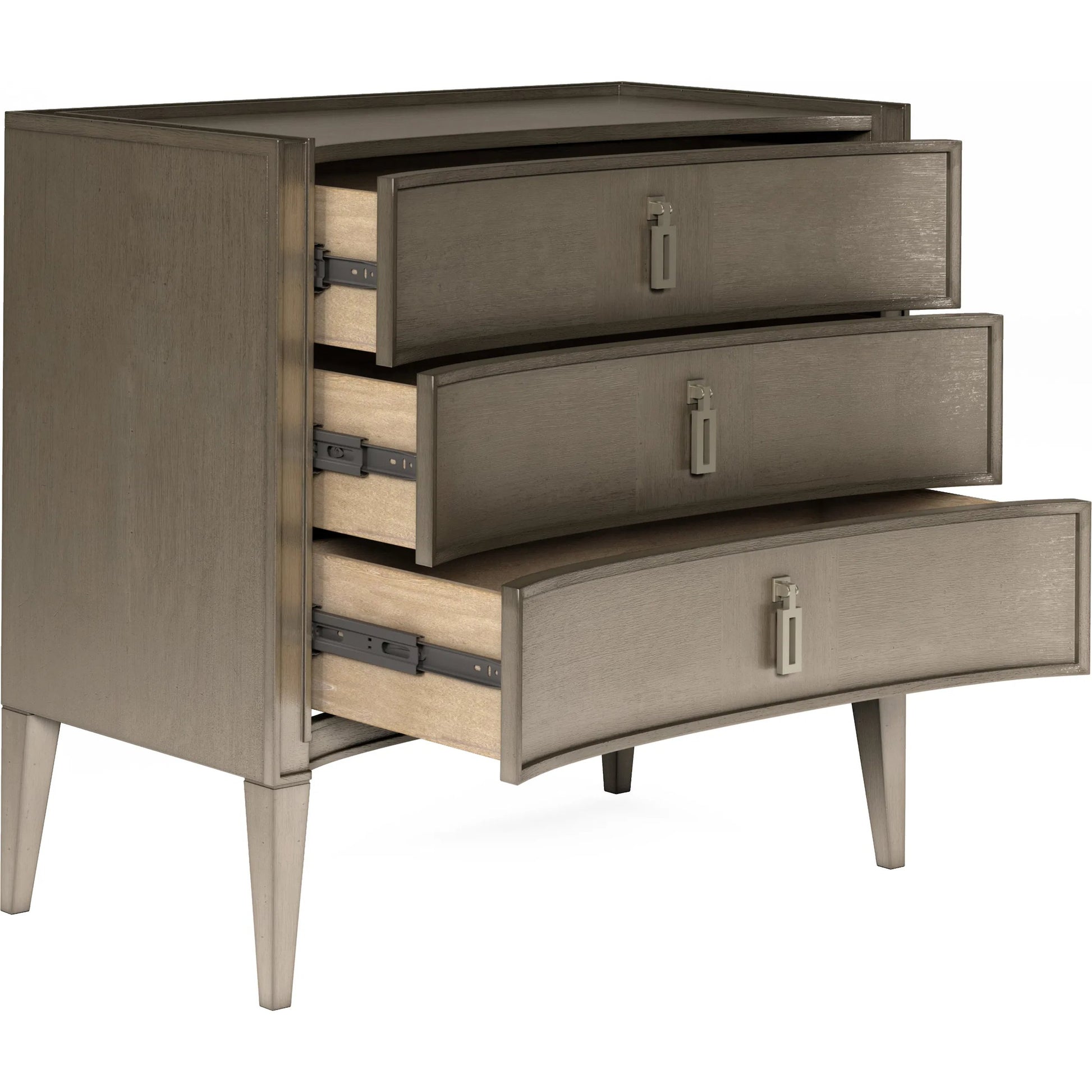Cove Nightstand by A.R.T. Furniture in grey and mica. Made from rubberwood solids, primavera veneers, metal in a traditional style.