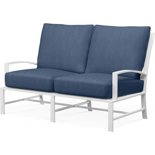 Bristol Outdoor Loveseat in Canvas Flax w/ Self Welt by Sunset West. Made from aluminum in a modern style.