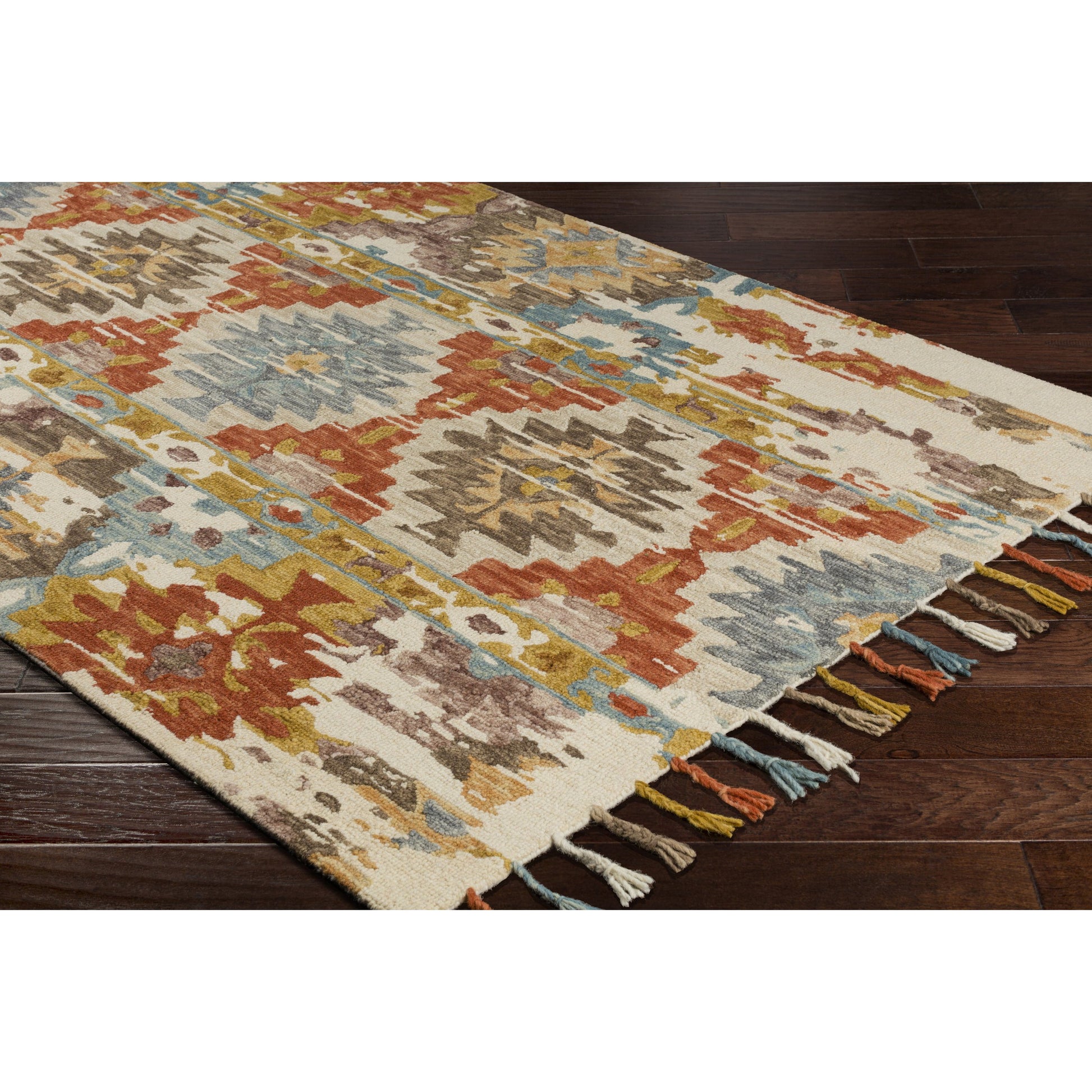 Bonifate Rug - 23121 by Surya in teal, mustard, slate, light slate, charcoal, ice blue. Made from 100% wool in a unique style.