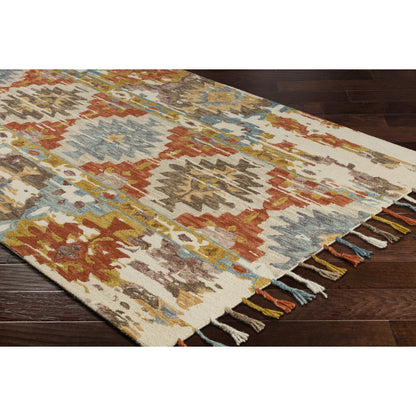 Bonifate Rug - 23121 by Surya in teal, mustard, slate, light slate, charcoal, ice blue. Made from 100% wool in a unique style.