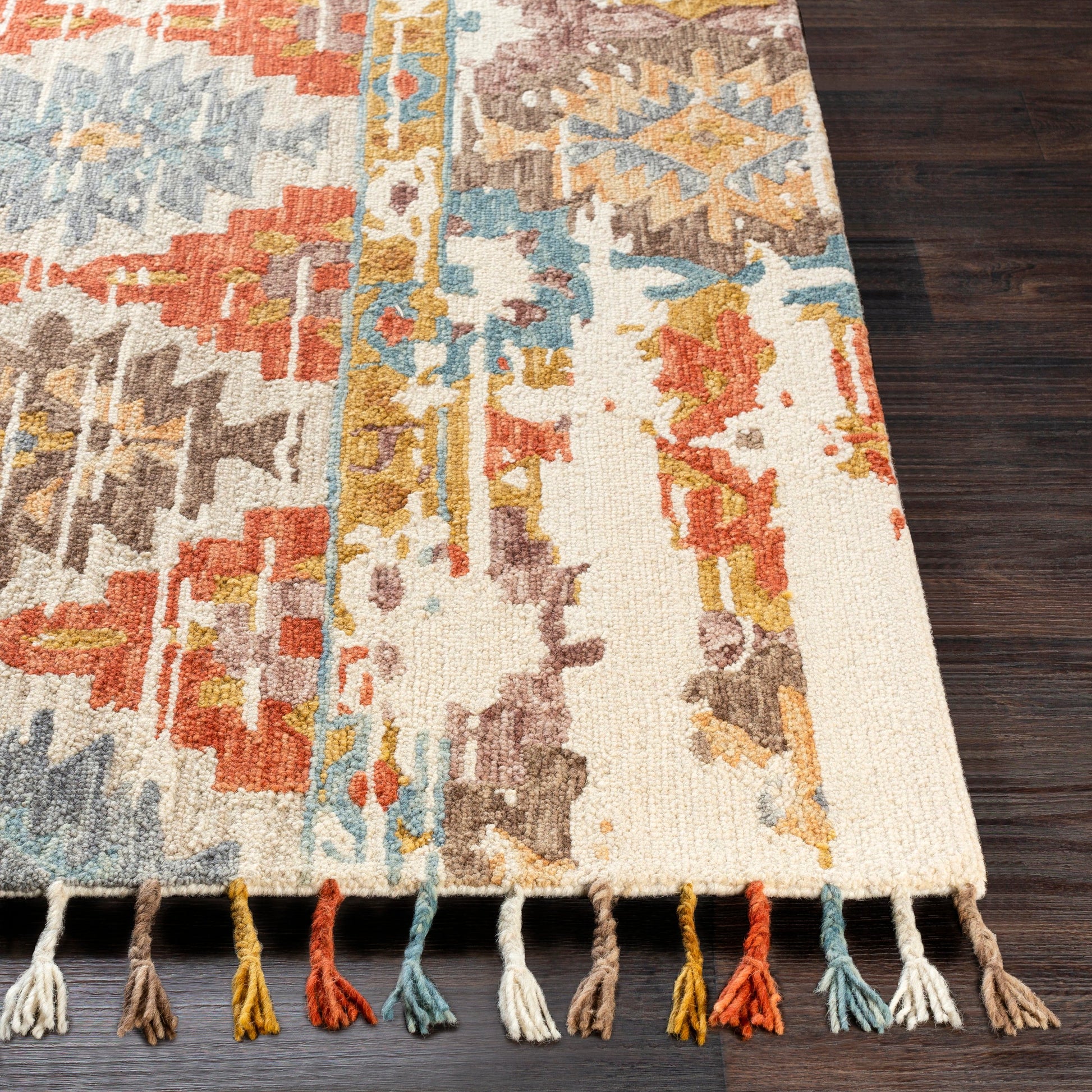 Bonifate Rug - 23121 by Surya in teal, mustard, slate, light slate, charcoal, ice blue. Made from 100% wool in a unique style.