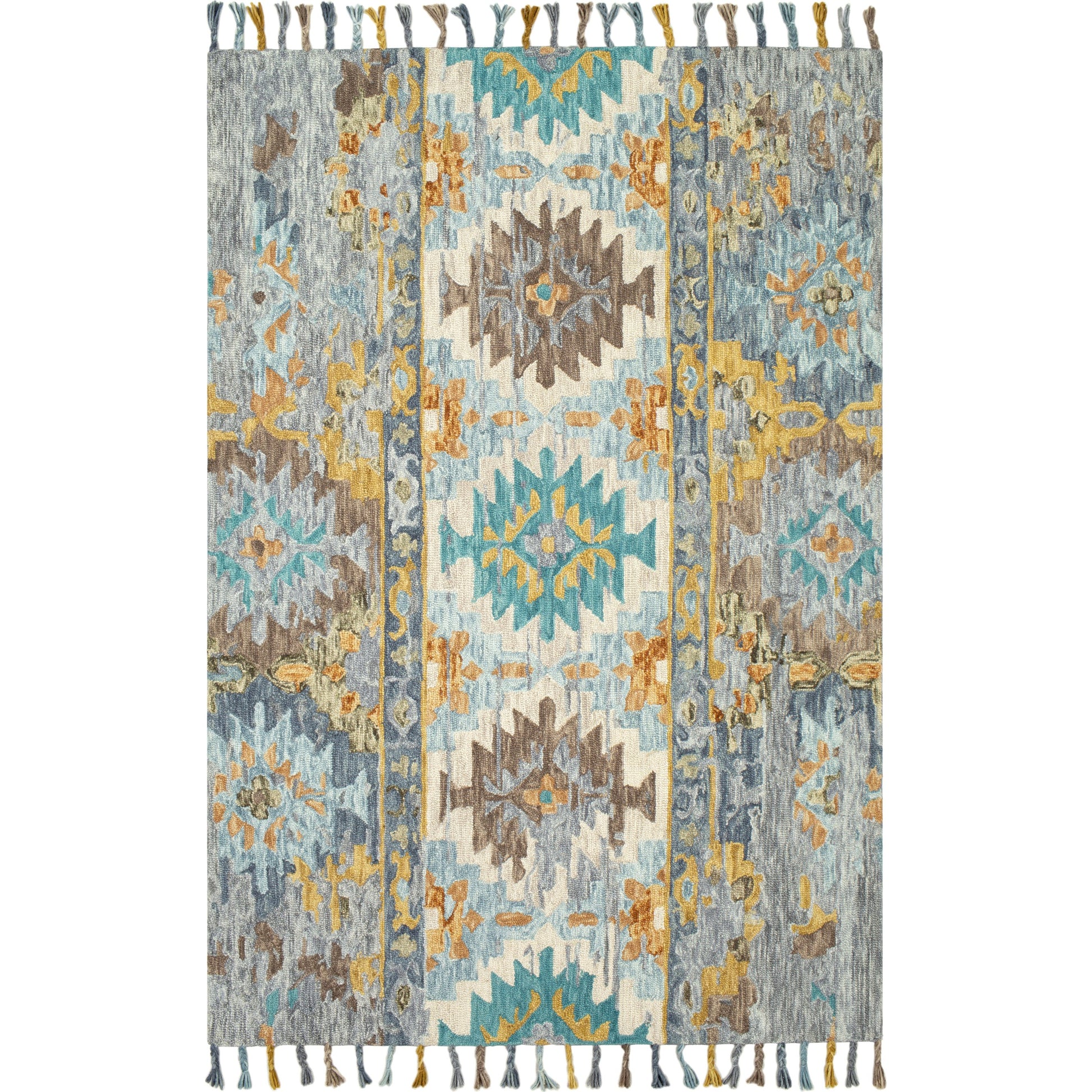 Bonifate Rug - 23121 by Surya in teal, mustard, slate, light slate, charcoal, ice blue. Made from 100% wool in a unique style.