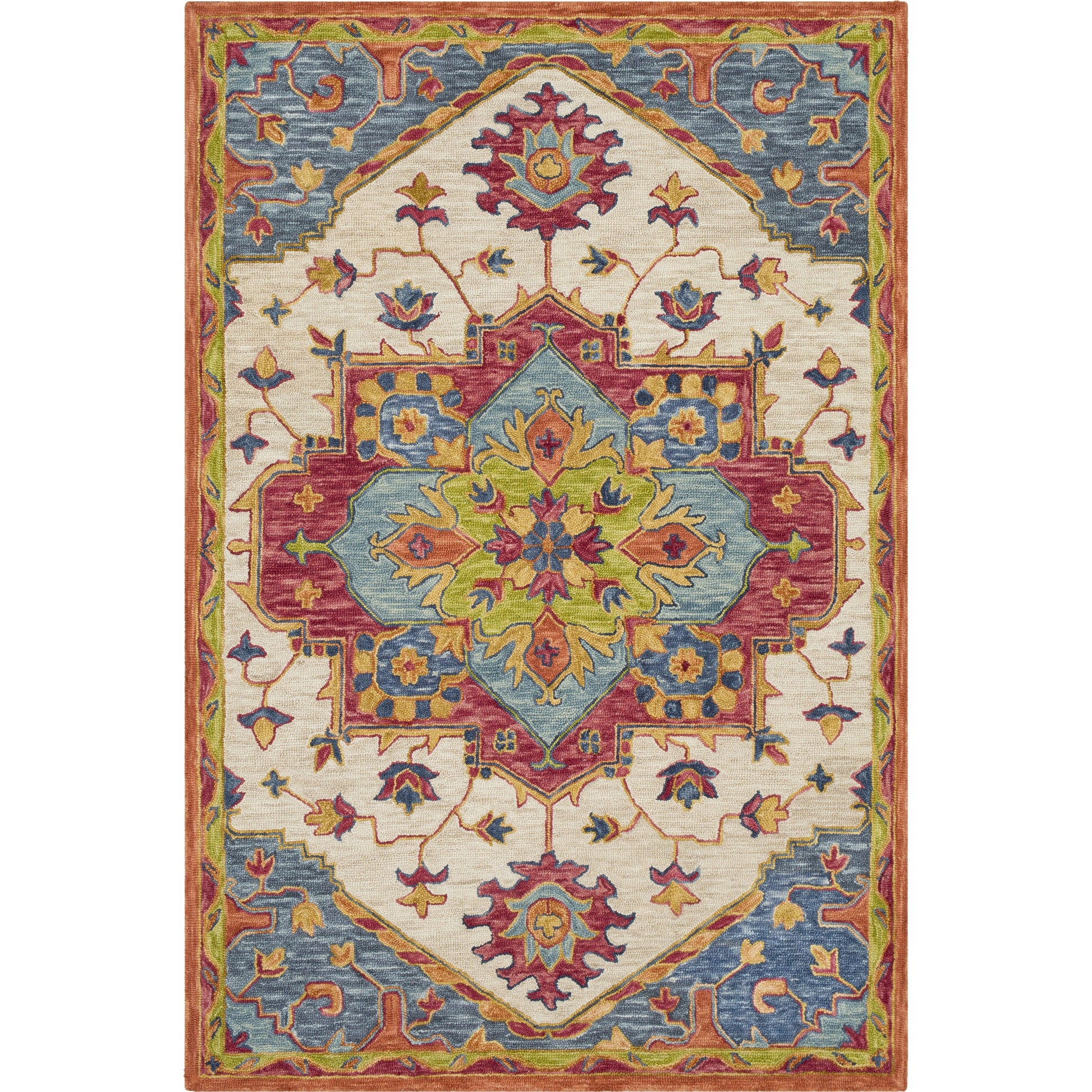 Bonifate Rug - 23266 by Surya in dark blue, blue, rust, mustard, light olive. Made from 100% wool in a unique style.