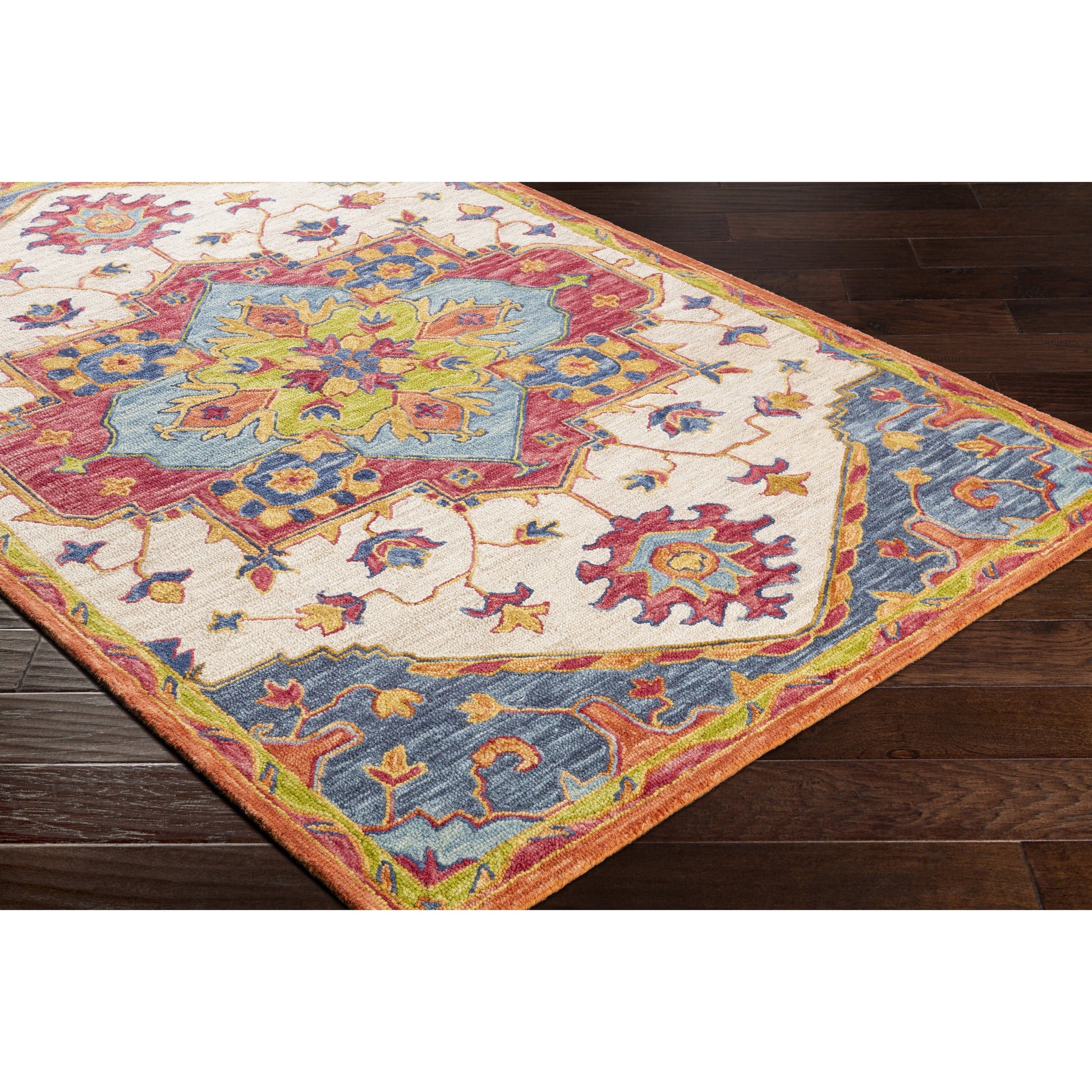 Bonifate Rug - 23266 by Surya in dark blue, blue, rust, mustard, light olive. Made from 100% wool in a unique style.