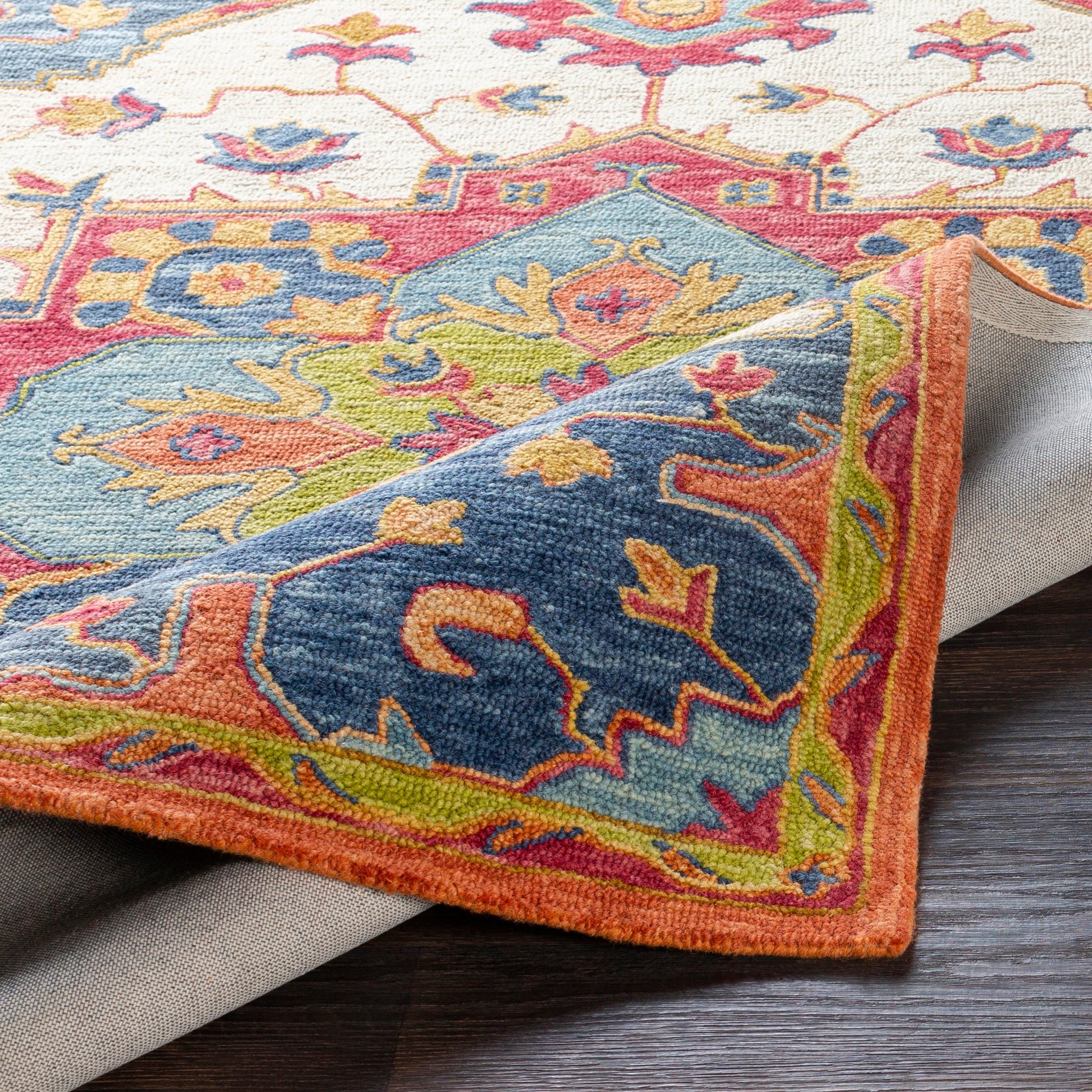 Bonifate Rug - 23266 by Surya in dark blue, blue, rust, mustard, light olive. Made from 100% wool in a unique style.