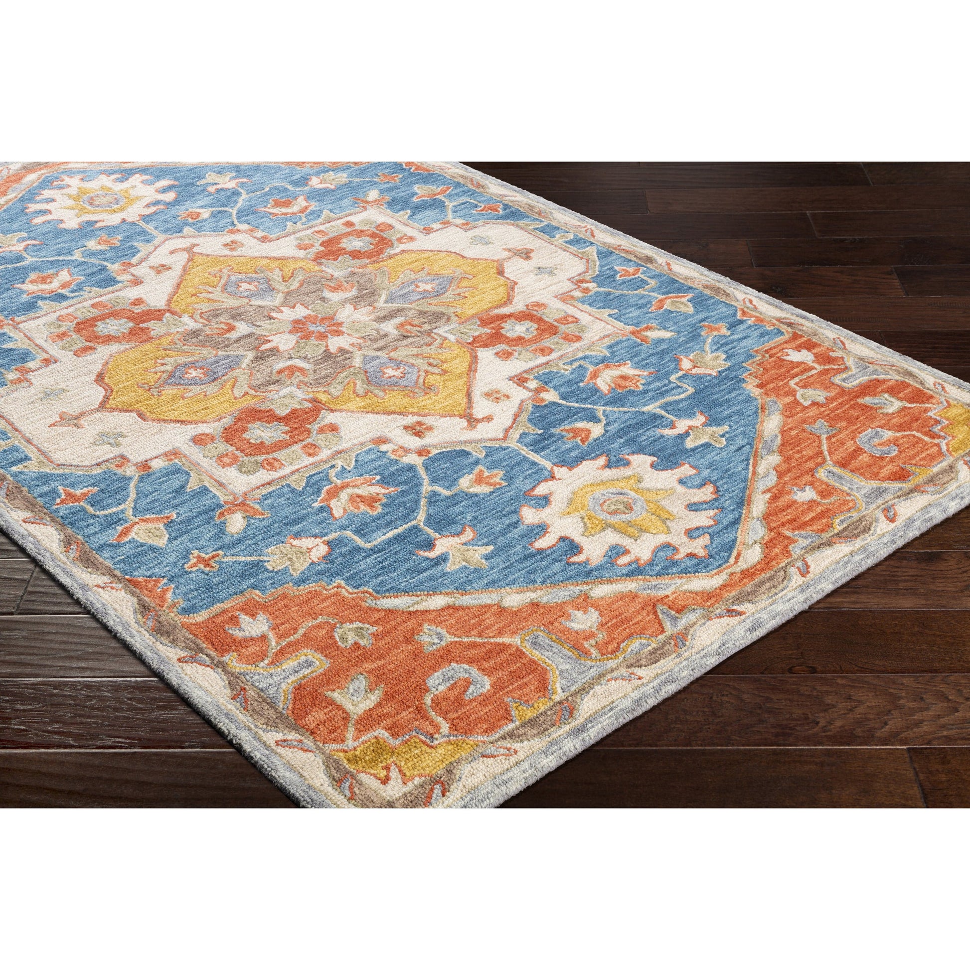 Bonifate Rug - 23266 by Surya in dark blue, blue, rust, mustard, light olive. Made from 100% wool in a unique style.