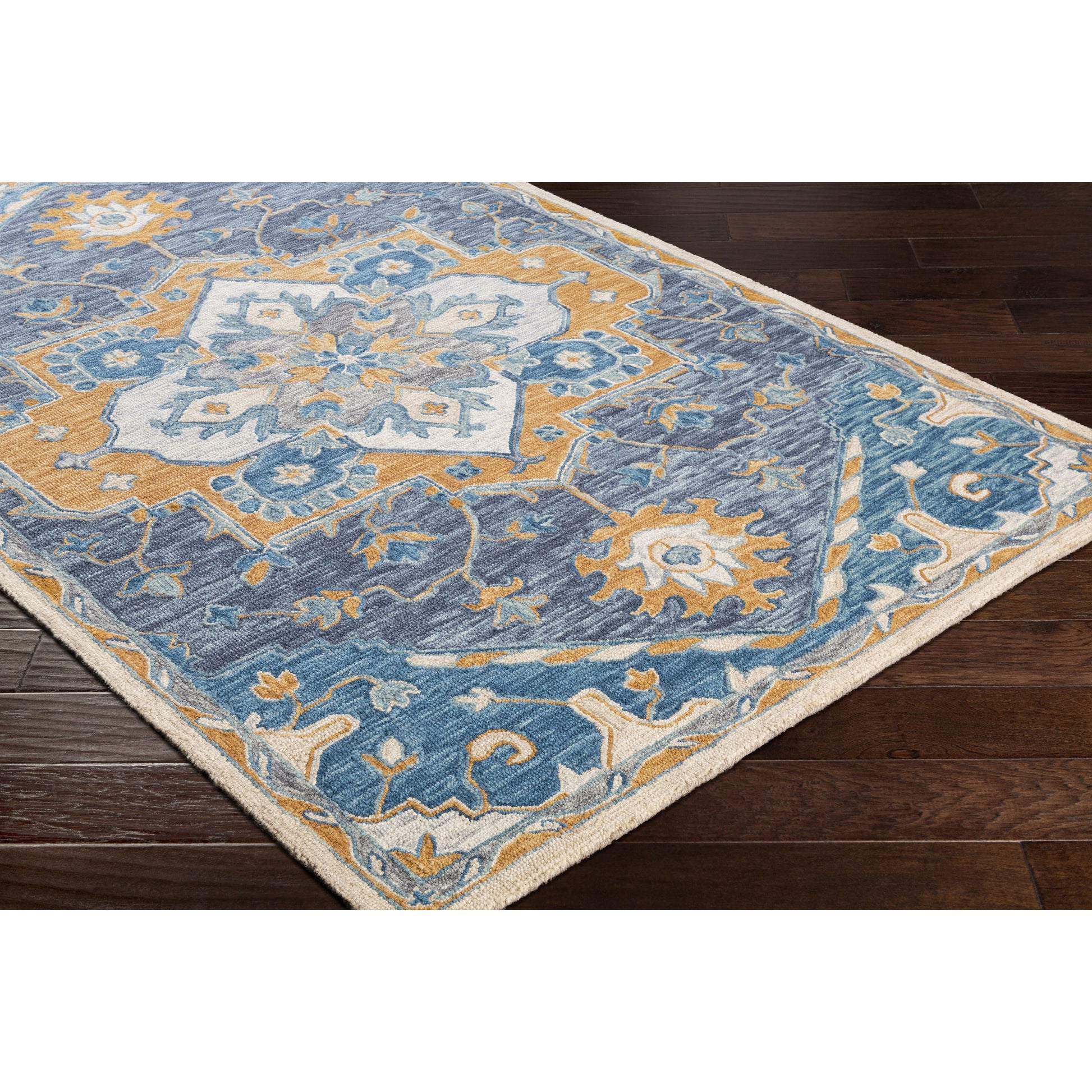 Bonifate Rug - 23266 by Surya in dark blue, blue, rust, mustard, light olive. Made from 100% wool in a unique style.