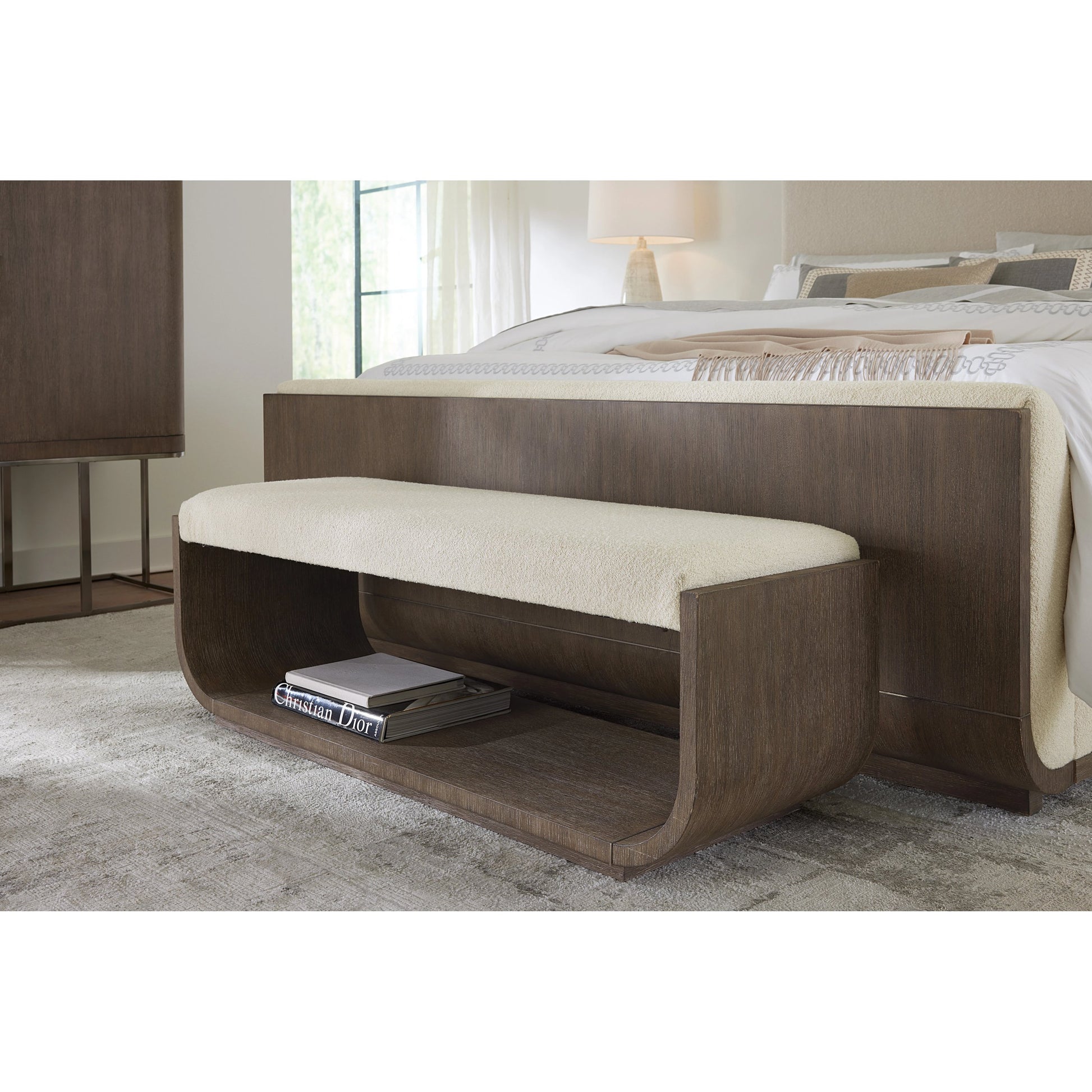 Modern Mood Bed Bench by Hooker Furniture in inverness natural. Made from oak veneers, fabric in a modern style.