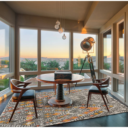 Arazad Transitional Geometric Rug - 8476F by Feizy in gray, ivory, orange. Made from wool, nylon in a unique style.