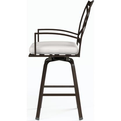 La Jolla Outdoor Swivel Counter Stool by Sunset West in browns. Made from aluminum in a modern style.