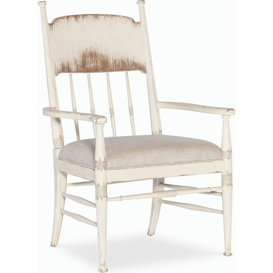 Americana Upholstered Seat Arm Chair by Hooker Furniture in beige. Made from oak veneers and fabric in a cottage & farmhouse style.