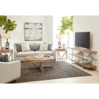 Passage End Table by A.R.T. Furniture in natural oak, vintage pewter. Made from ash solids, knotty oak veneers, metal in a modern style.