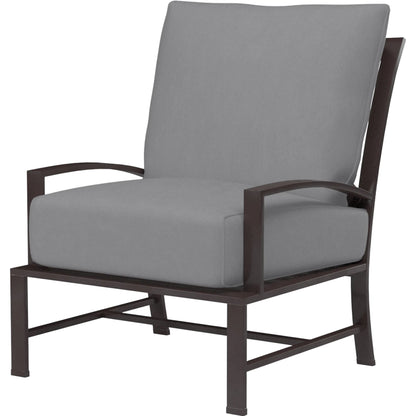 La Jolla Outdoor Club Chair by Sunset West in browns. Made from aluminum in a modern style.