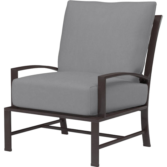 La Jolla Outdoor Club Chair by Sunset West in browns. Made from aluminum in a modern style.