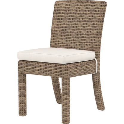 Havana Outdoor Armless Dining Chair by Sunset West in tobacco. Made from resin wicker in a modern style.