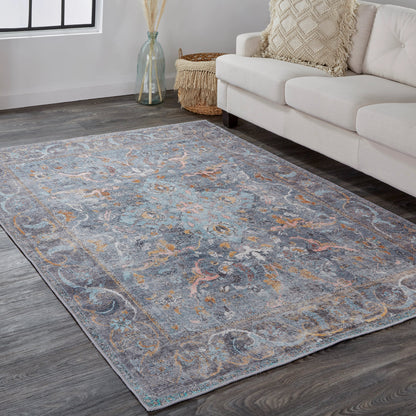 Percy Transitional Rug - 39AFF by Feizy in blue, gray, orange. Made from polyester in a unique style.