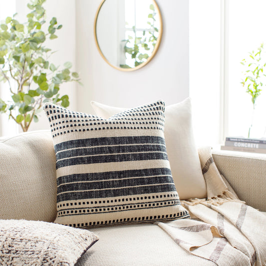 Binghampton Pillow - 32613 by Livabliss in jet black, pearl, off-white, ash, lunar green. Made from front: 100% cotton, back: 100% cotton in a modern style.