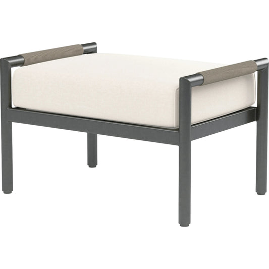 Pietra Outdoor Ottoman by Sunset West in graphite. Made from olefin rope in a modern style.