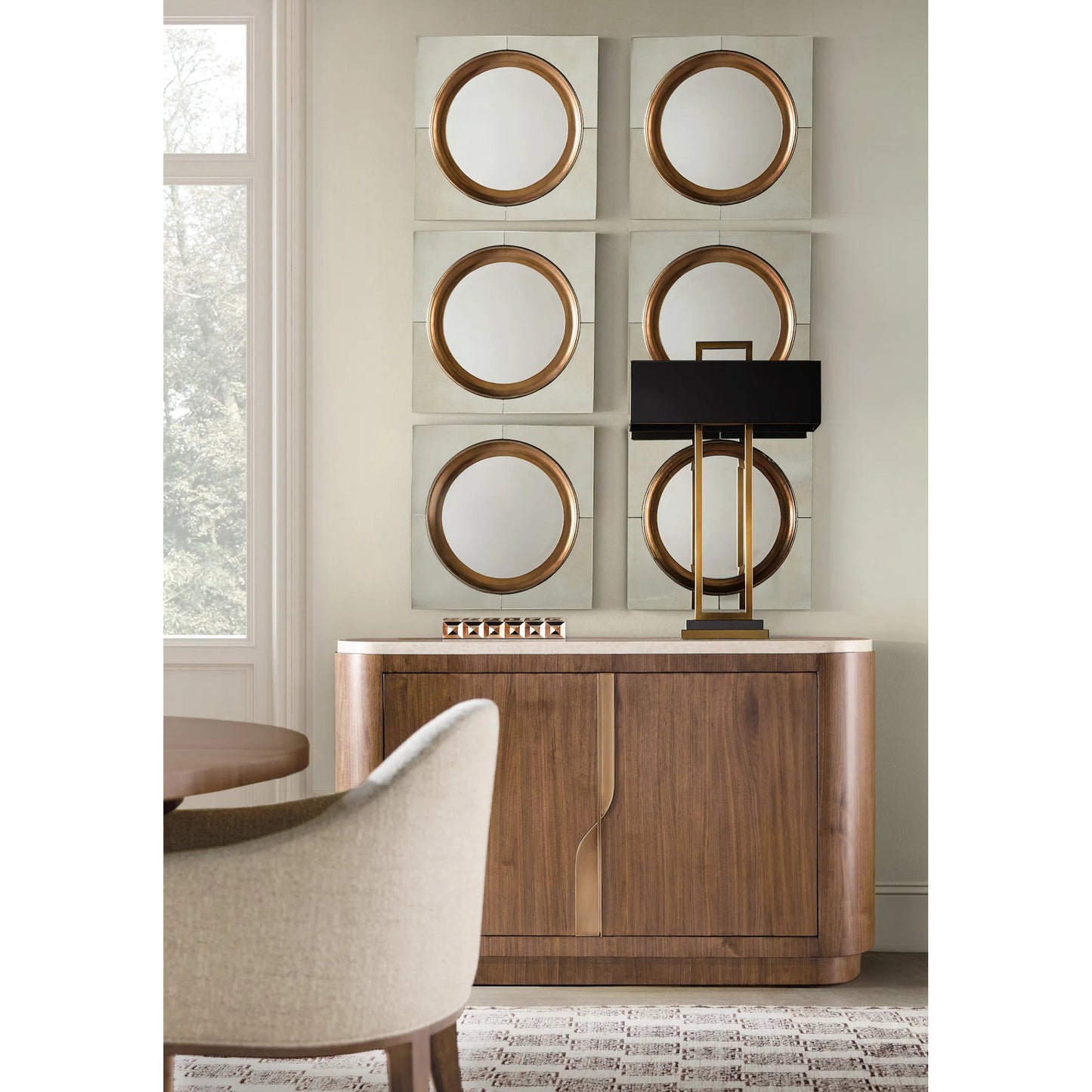 007 SI-2458570 | Lifestyle | Eleana Server by Hooker Furniture in light caramel, quartered walnut veneers, marble. Made from walnut veneers, marble in a modern style.
