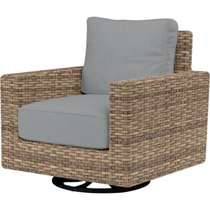 Havana Outdoor Swivel Club Chair by Sunset West in tobacco. Made from resin wicker in a modern style.
