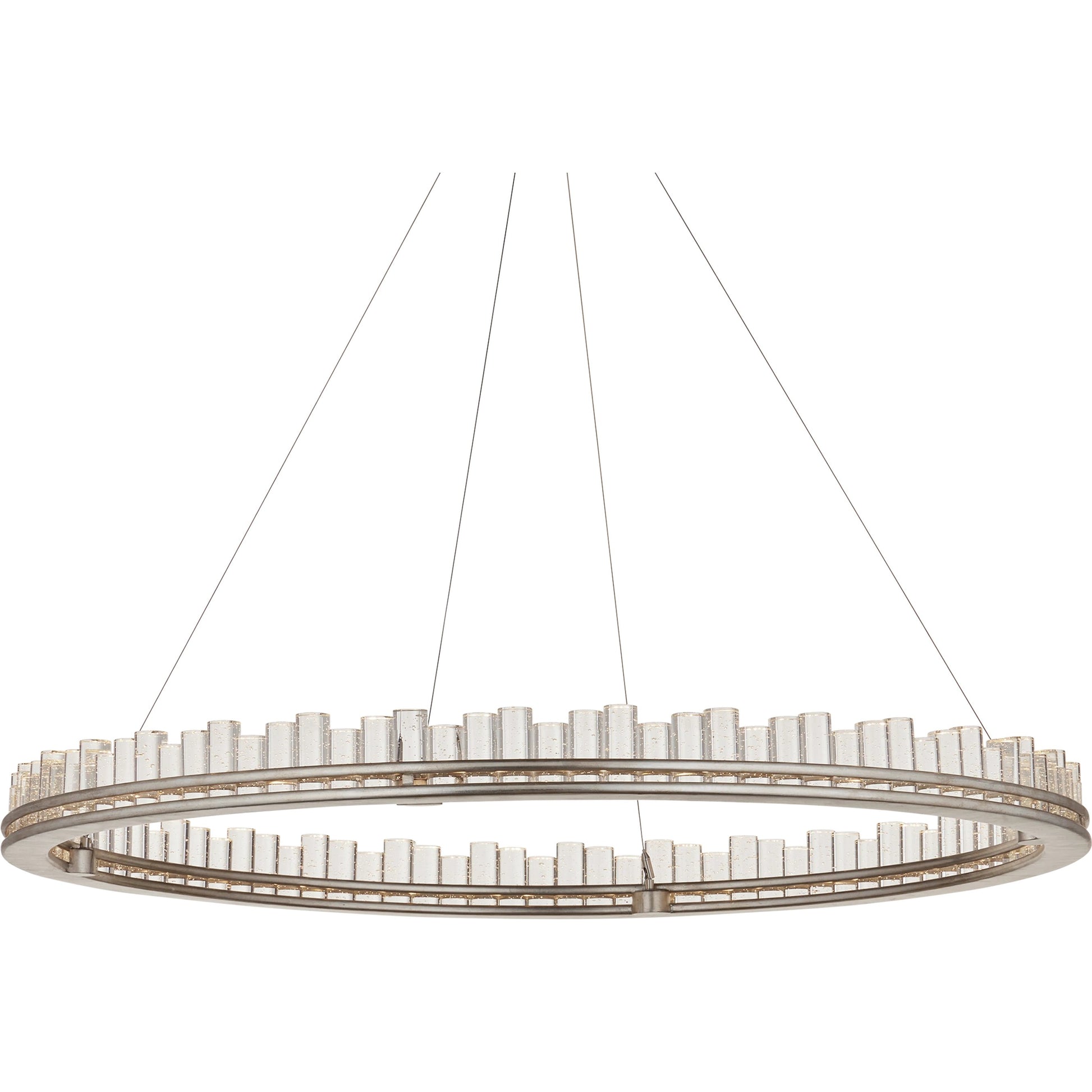 Pleiades Chandelier by Currey and Company in contemporary silver leaf, contemporary silver, clear. Made from wrought iron, seeded crystal in a modern style.