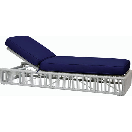 Miami Outdoor Adjustable Chaise by Sunset West in frost. Made from olefin rope in a coastal style.