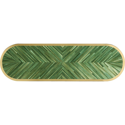 Verdure Console Table by Jonathan Charles in jade green straw. Made from ziricote veneer flat cut in a eclectic & global style.