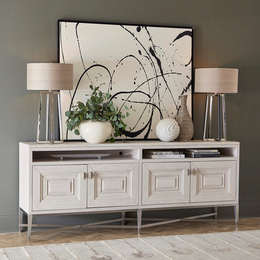 Ashby Place 4-Door Server with Open Shelves by Pulaski Furniture in natural and reflection gray. Made from unique in a unique style.
