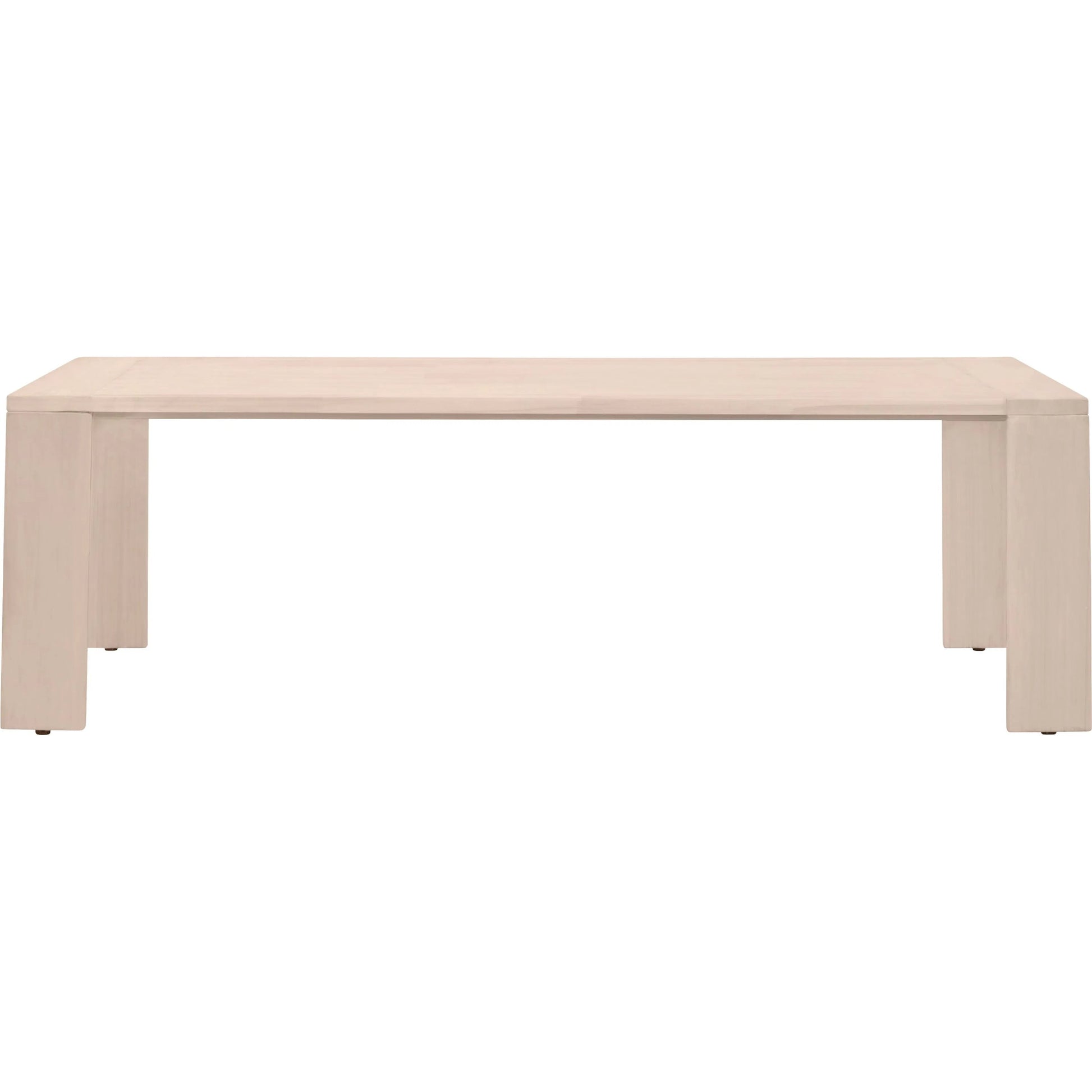 Big Sur Outdoor Dining Table by Essentials For Living in washed ever teak. Made from solid teak wood in a modern style.