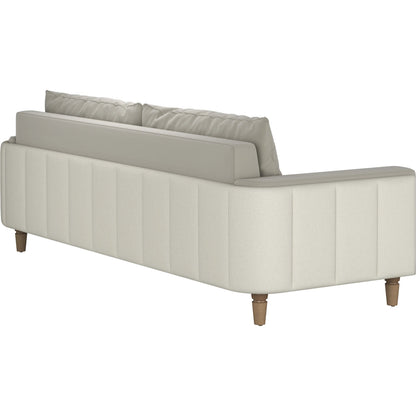Barret Sofa by A.R.T. Furniture in beige and café au lait. Made from inside: velvet sand colored polyester fabric, outback in faux-leather parchement colored material in a traditional style.