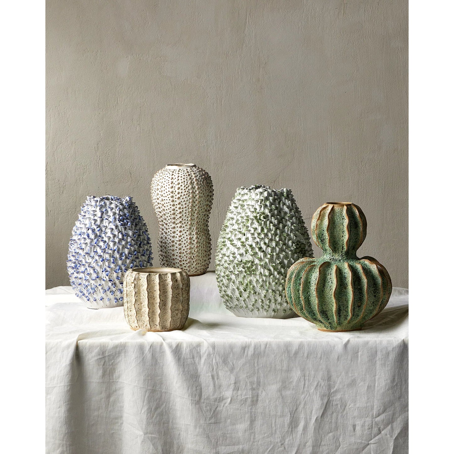 004 SR-823777 | Lifestyle | Sunken Boat Double Gourd Vase by Currey and Company in moss green. Made from ceramic in a coastal style.