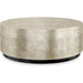 Cocktail Couture Round Cocktail Table by Caracole in taupe silver leaf, almost black. Made from asian hardwood in a modern style.