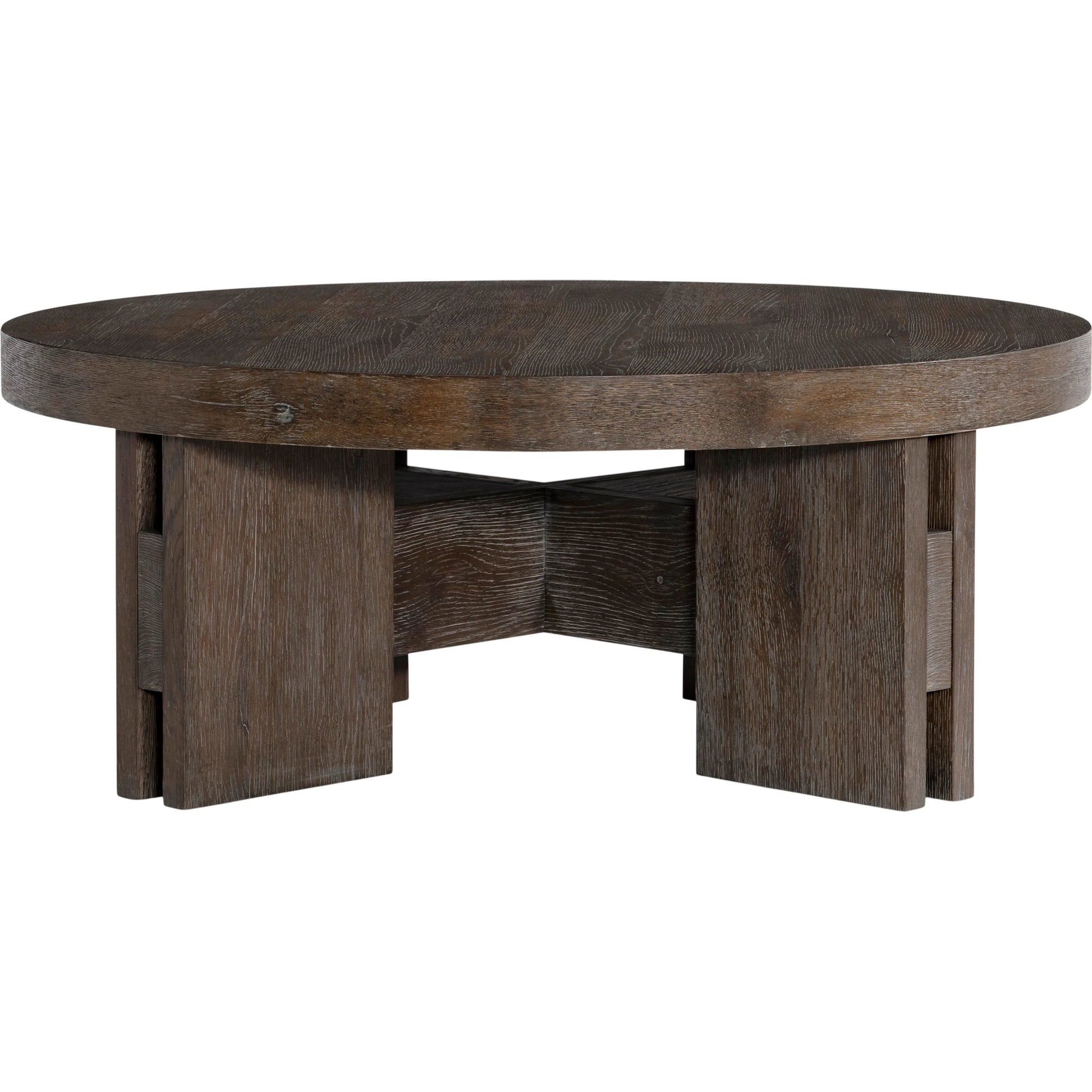 Outline Round Cocktail Table by Bernhardt in cassel. Made from wood in a transitional style.
