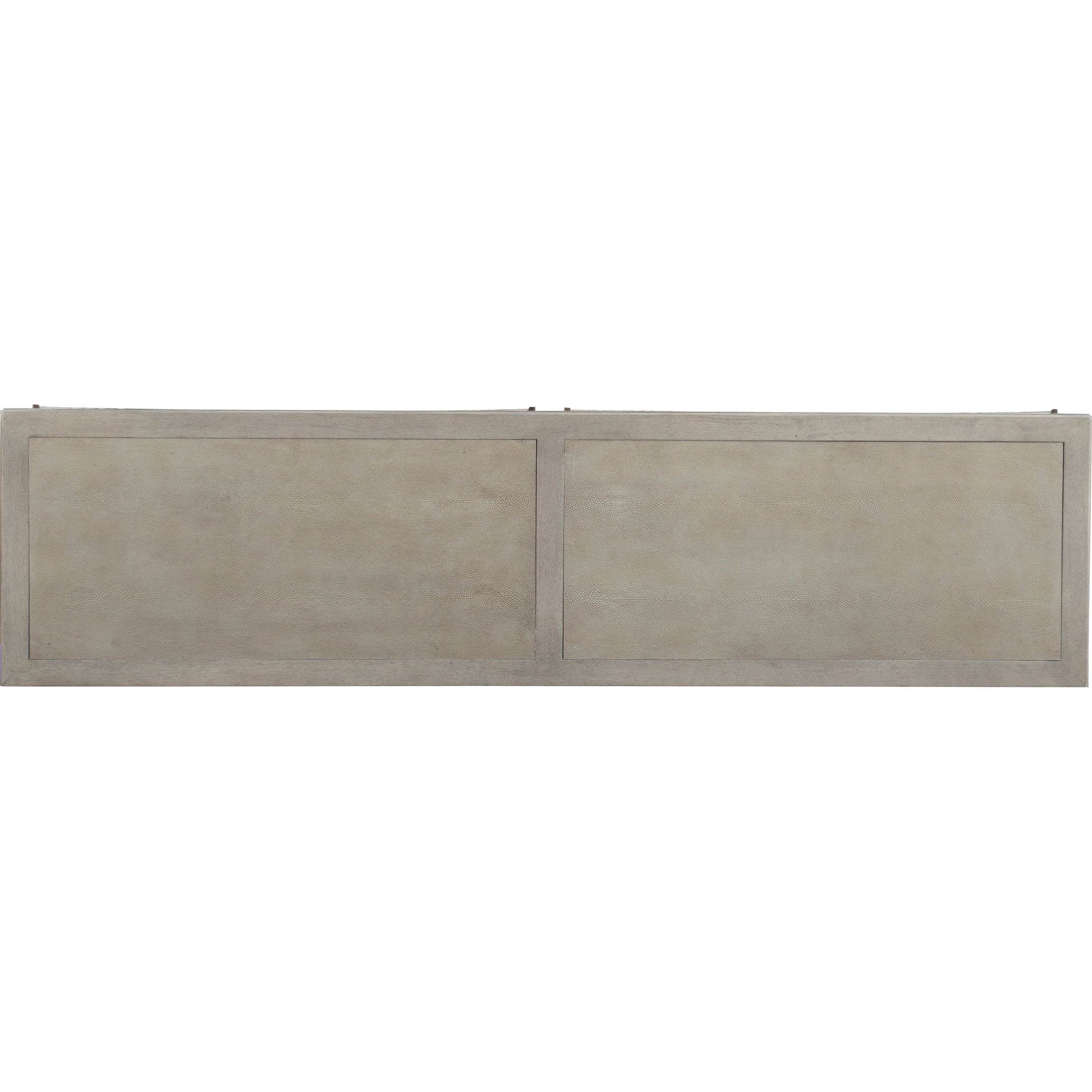 Elixir Buffet by Hooker Furniture in greige. Made from walnut veneers, faux shagreen in a cottage & farmhouse style.