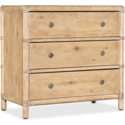 Retreat Pole Rattan Nightstand by Hooker Furniture. Made from oak, maple veneers with rope in a cottage & farmhouse style.