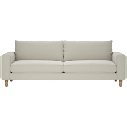 Barret Sofa by A.R.T. Furniture in beige and café au lait. Made from inside: velvet sand colored polyester fabric, outback in faux-leather parchement colored material in a traditional style.