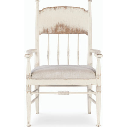 Americana Upholstered Seat Arm Chair by Hooker Furniture in beige. Made from oak veneers and fabric in a cottage & farmhouse style.