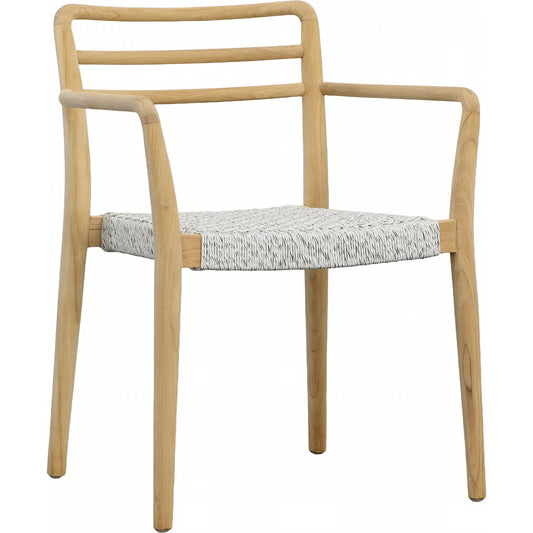Detta Dining Chair by Arch & Plane in natural wood finish frame, white weave. Made from teak wood with synthetic rope in a unique style.