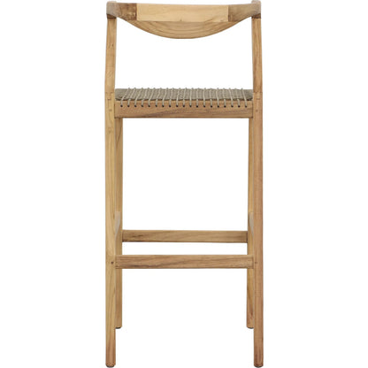 Jaida Barstool by Arch & Plane in natural, taupe. Made from teak wood, synthetic rope in a transitional style.