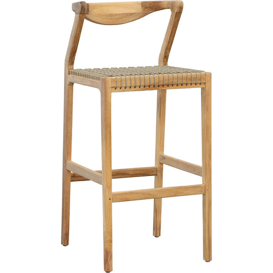 Rosel Barstool by Arch & Plane in natural, taupe. Made from teak wood, synthetic rope in a unique style.