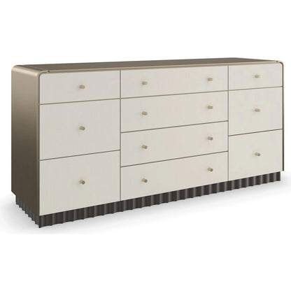 Circadian Dresser by Caracole in dark chocolate, gold and ivory, brushed whisper of gold paint, dark chocolate. Made from poplar in a modern style.