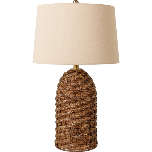 Baja - 32411 by Surya in body: brown, shade (outside): beige, shade (inside): white, finial: black, harp: metallic - nickel, cord: black and naturalpainted. Made from shade (outside): linen, shade (inside): polyester, bod