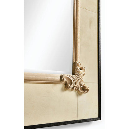 Attingham Wall Mirror by Jonathan Charles in beige and ebonized oak, parchment. Made from solid oak, parchment, glass in a modern style.