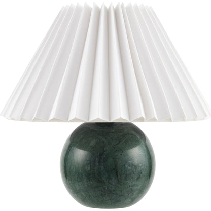 Bajo Travertine Accent Table Lamp with Pleated Shade by Livabliss in brown and painted. Made from travertine, linen, polyester in a unique style.