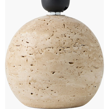 Bajo Natural Travertine Accent Table Lamp by Livabliss in brown and painted. Made from travertine, linen, polyester in a unique style.