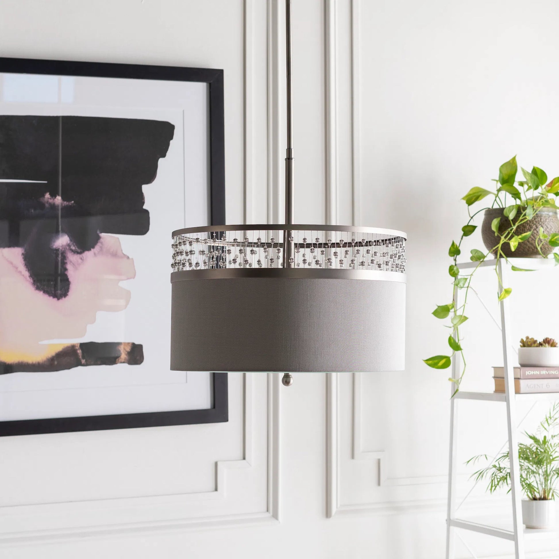 Bijou Ceiling Light - 23184 by Surya. Made from linen, polyester, crystal, steel, metal in a transitional style.