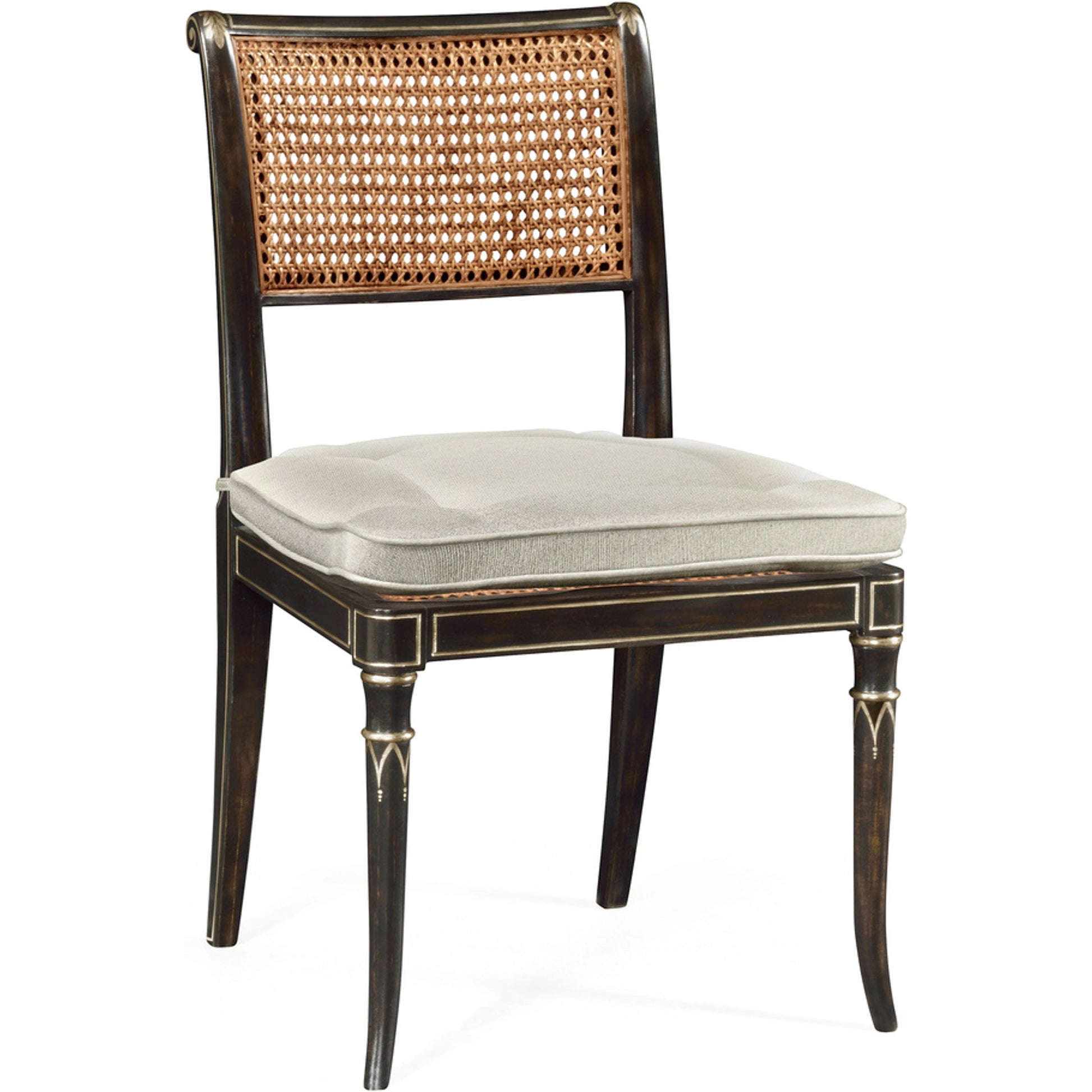 William Yeoward Linden Charcoal Wash Dining Side Chair by Jonathan Charles in charcoal wash. Made from acacia in a traditional style.
